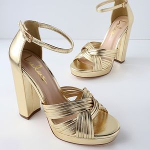 Lulus | Sivan Gold Platform Ankle Strap Heels